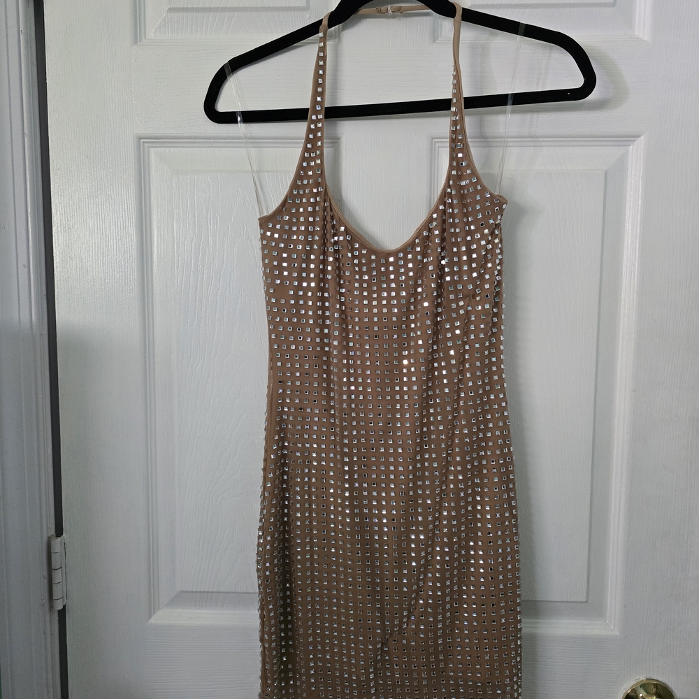 Elegant Tan Studded Dress